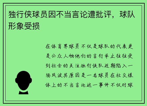 独行侠球员因不当言论遭批评，球队形象受损